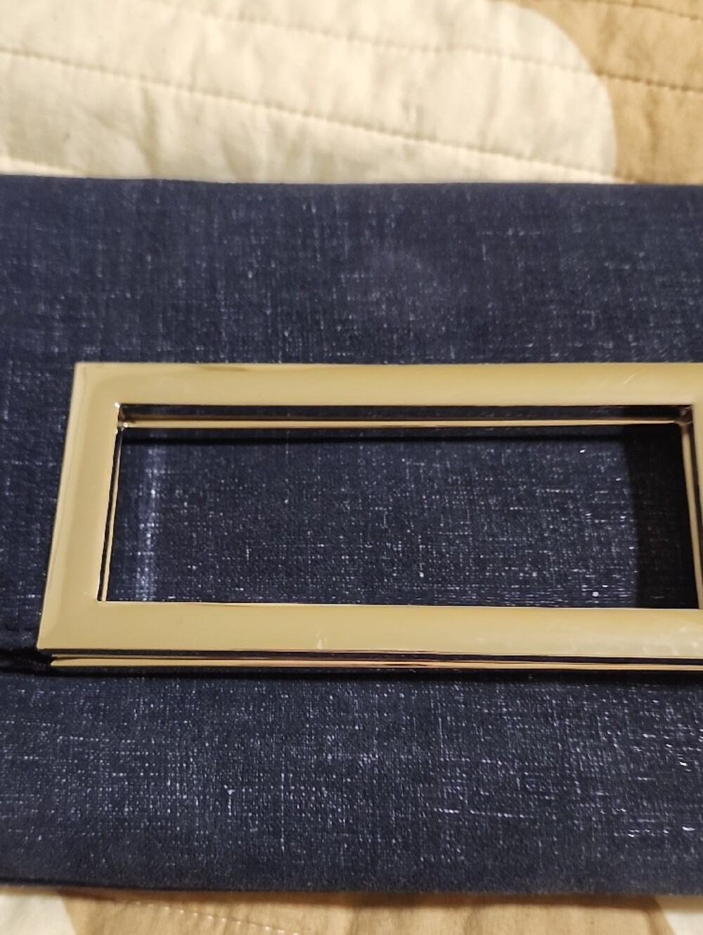 White House Black Market Navy Clutch with Gold Rectangle Hardware - Picture 2 of 4